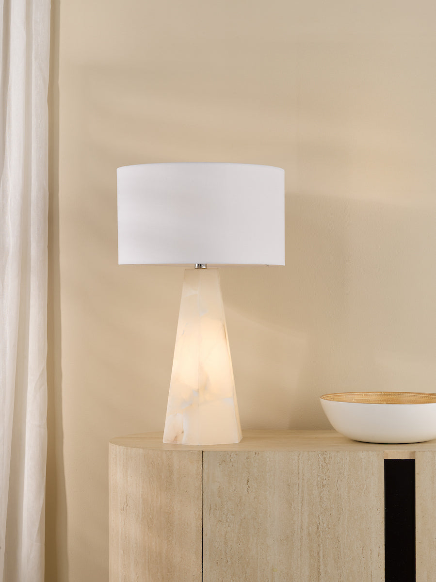 Dar Paget Table Lamp Dual Lit Alabaster White With Shade