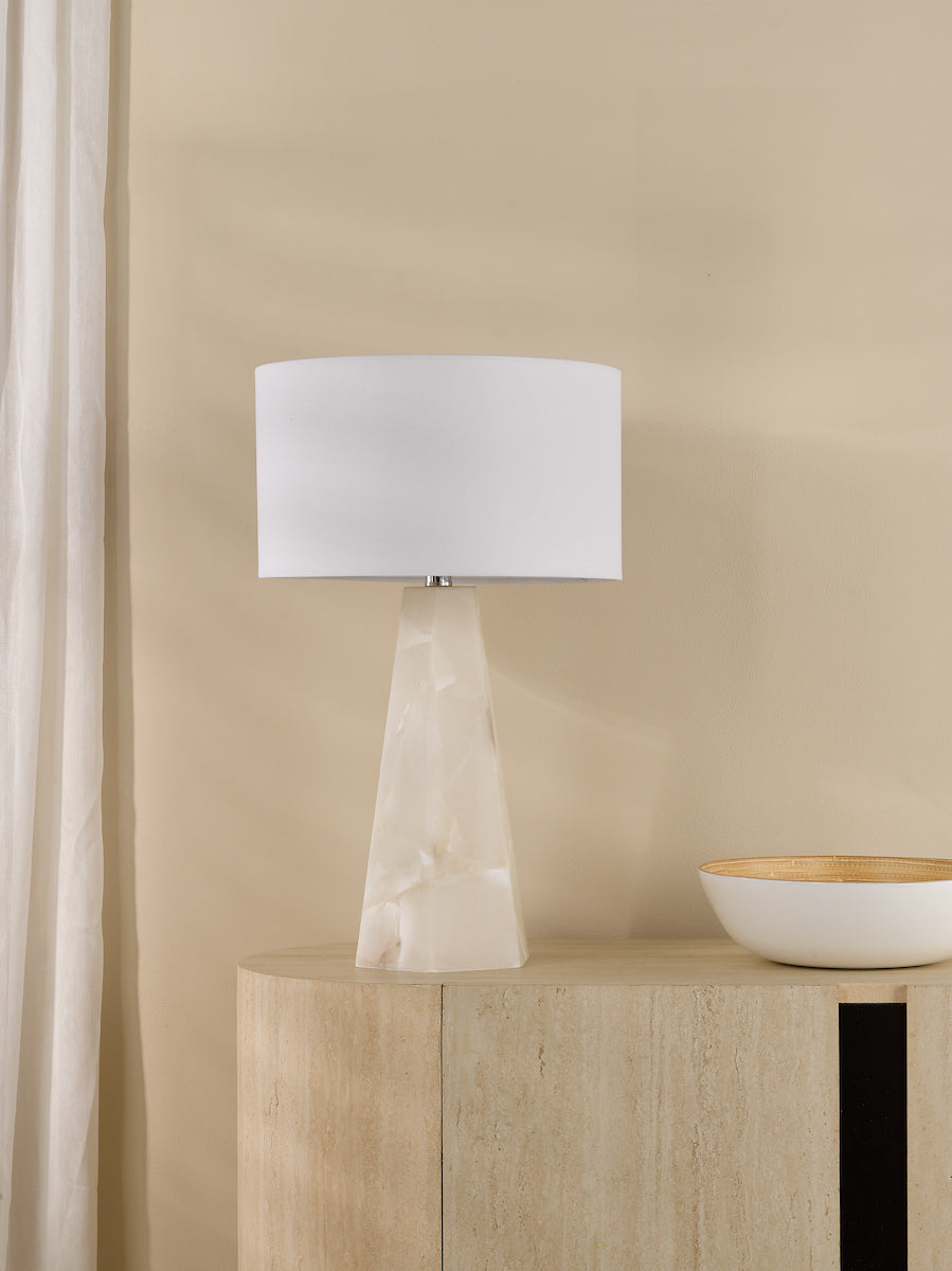 Dar Paget Table Lamp Dual Lit Alabaster White With Shade