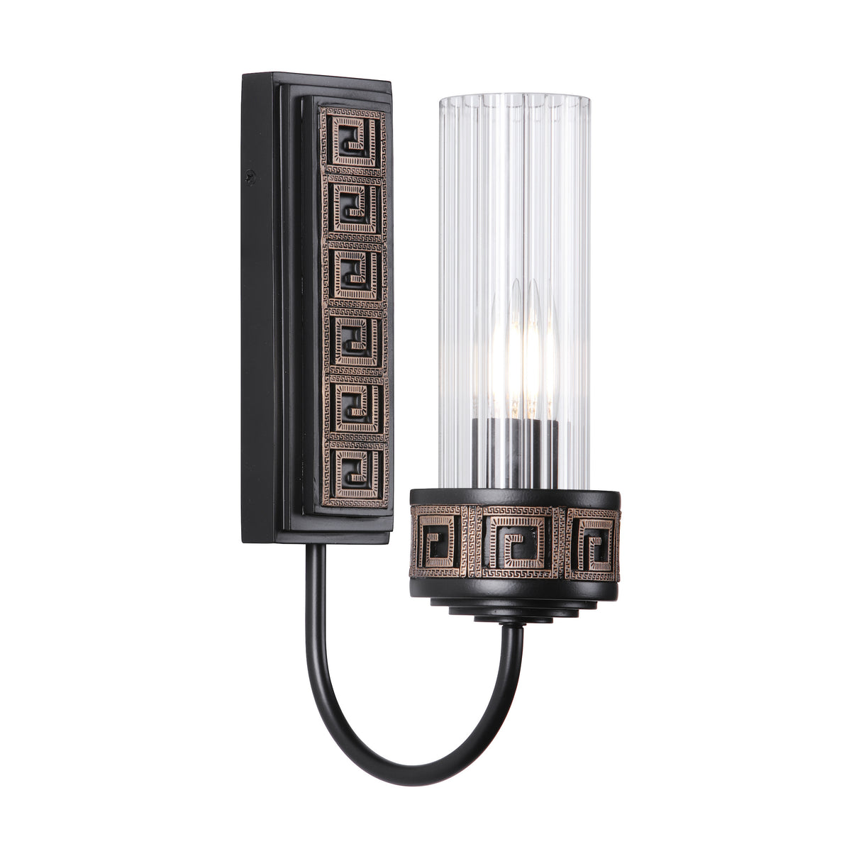 David Hunt Plato Wall Light Ribbed Glass and Black/Gold Bracket Only