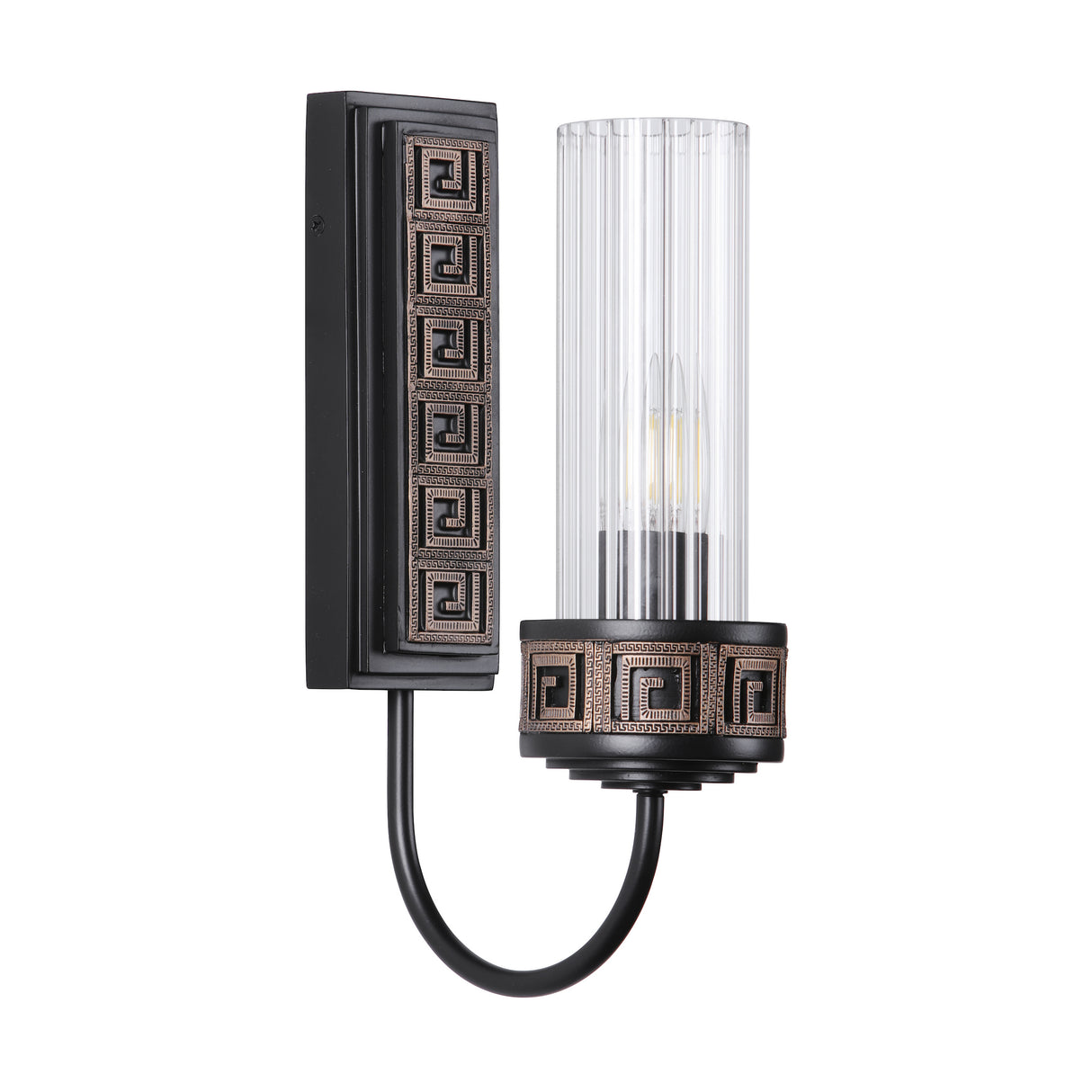 David Hunt Plato Wall Light Ribbed Glass and Black/Gold Bracket Only