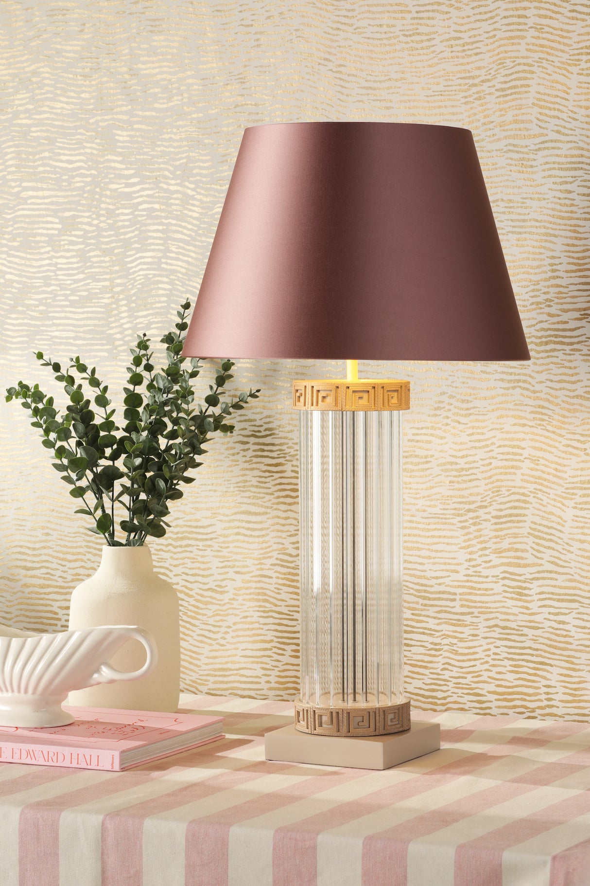 David Hunt Plato Table Lamp Ribbed Glass and Cream/Gold Base Only
