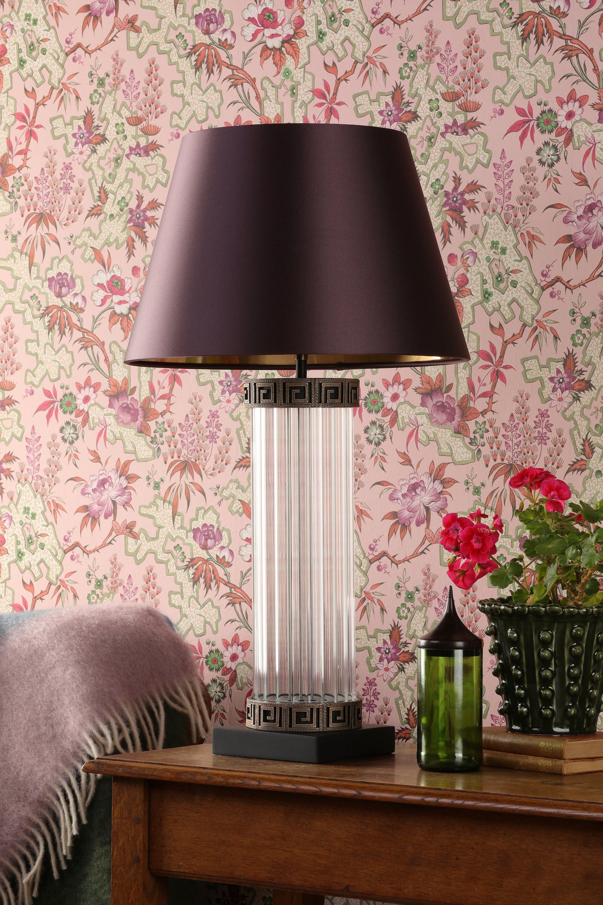 David Hunt Plato Table Lamp Ribbed Glass and Black/Gold Base Only