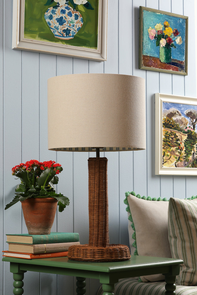 Joules Portree Table Lamp Rattan and Satin Bronze With Shade