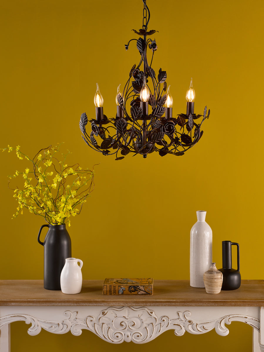 Dar Priscilla 5 Light Pendant Matt Black/Bronze Fitting Only