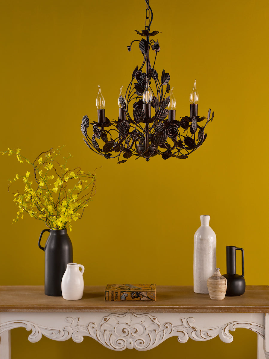 Dar Priscilla 5 Light Pendant Matt Black/Bronze Fitting Only