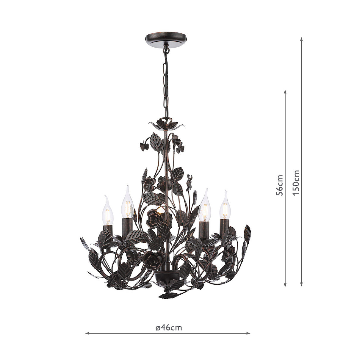 Dar Priscilla 5 Light Pendant Matt Black/Bronze Fitting Only