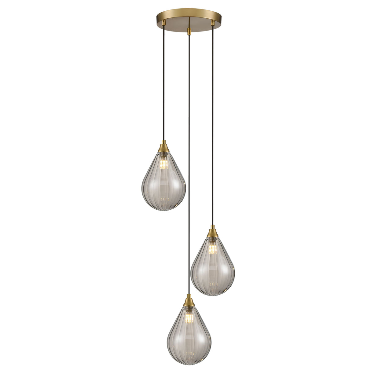 Franklite Perry 3 light Cascade in aged brass with smoked glass