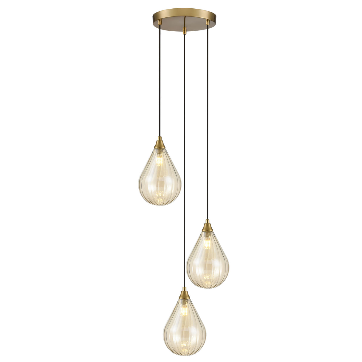 Franklite Perry 3 light Cascade in aged brass with amber glass