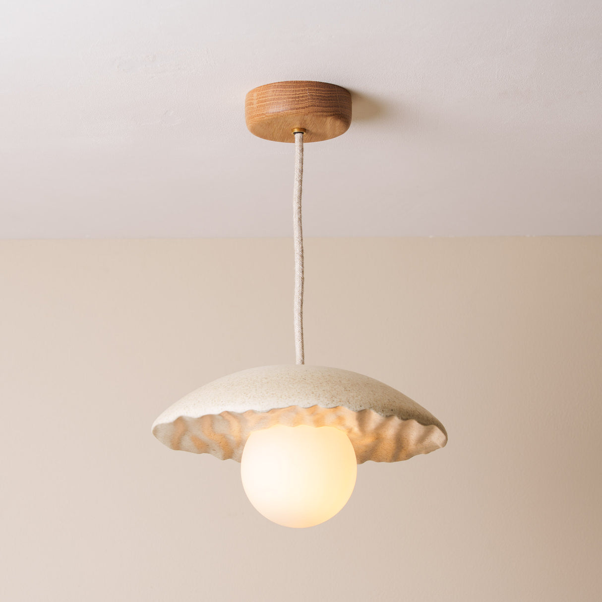 Studio Haran Porth Pendant Light in Ceramic and Oak