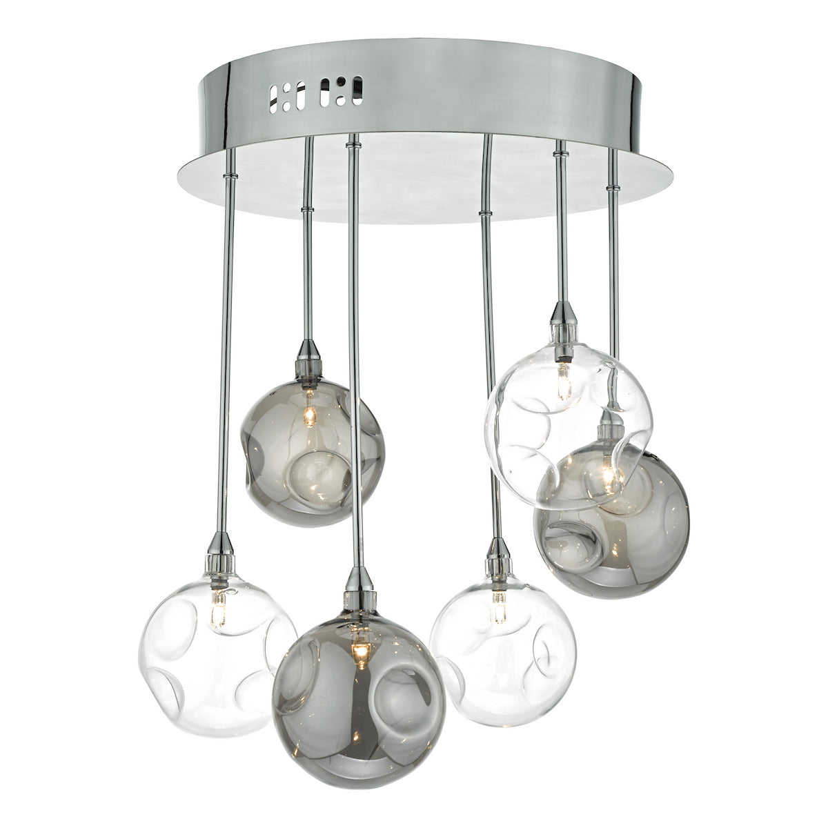 Dar Quinn 6 Light Semi Flush Polished Chrome With Smoked & Clear Glass