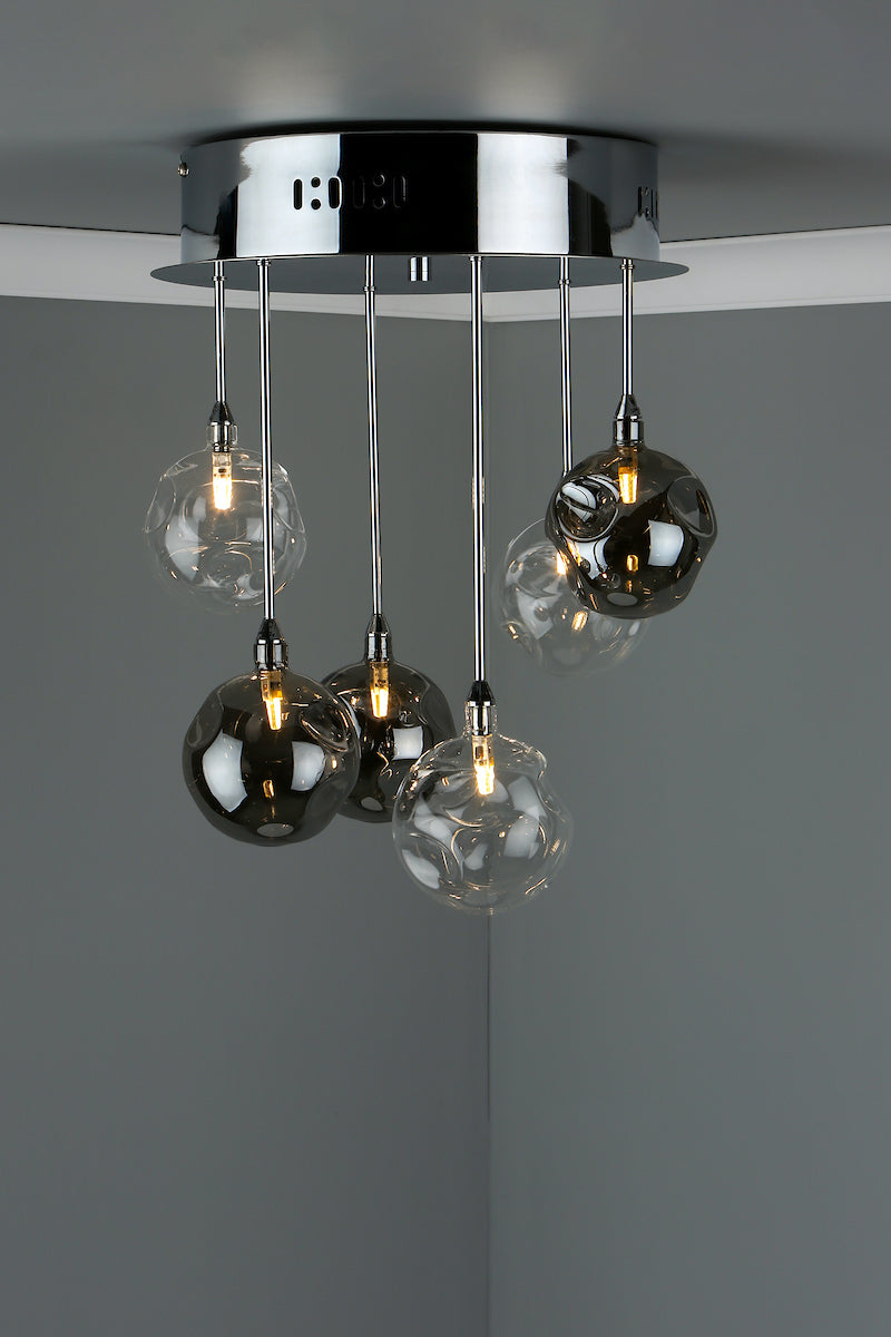 Dar Quinn 6 Light Semi Flush Polished Chrome With Smoked & Clear Glass