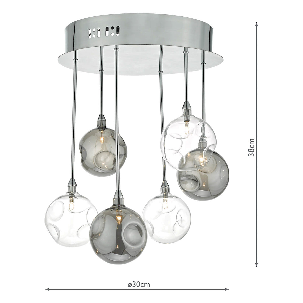 Dar Quinn 6 Light Semi Flush Polished Chrome With Smoked & Clear Glass
