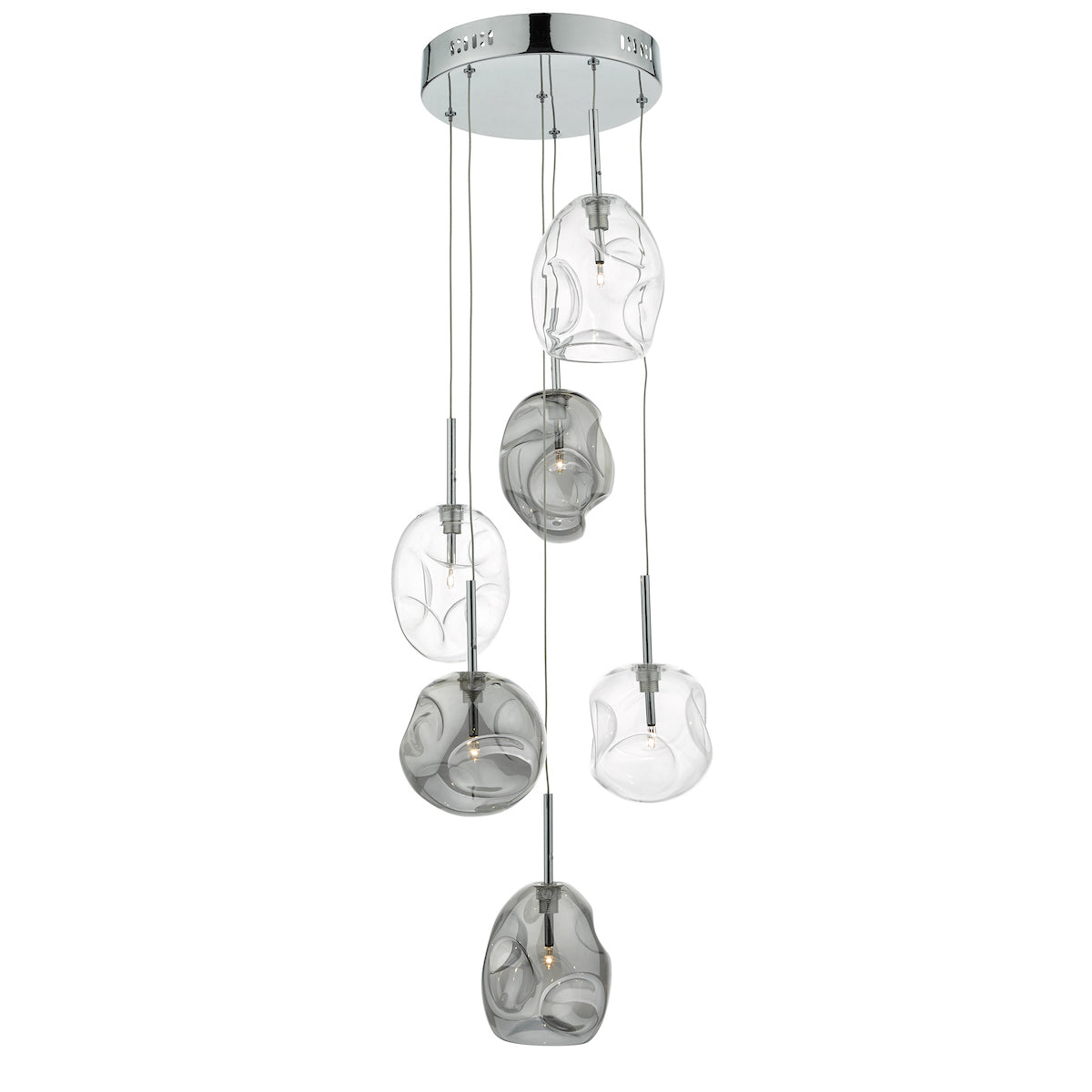 Dar Quinn 6 Light Cluster Pendant Smoked & Clear Glass