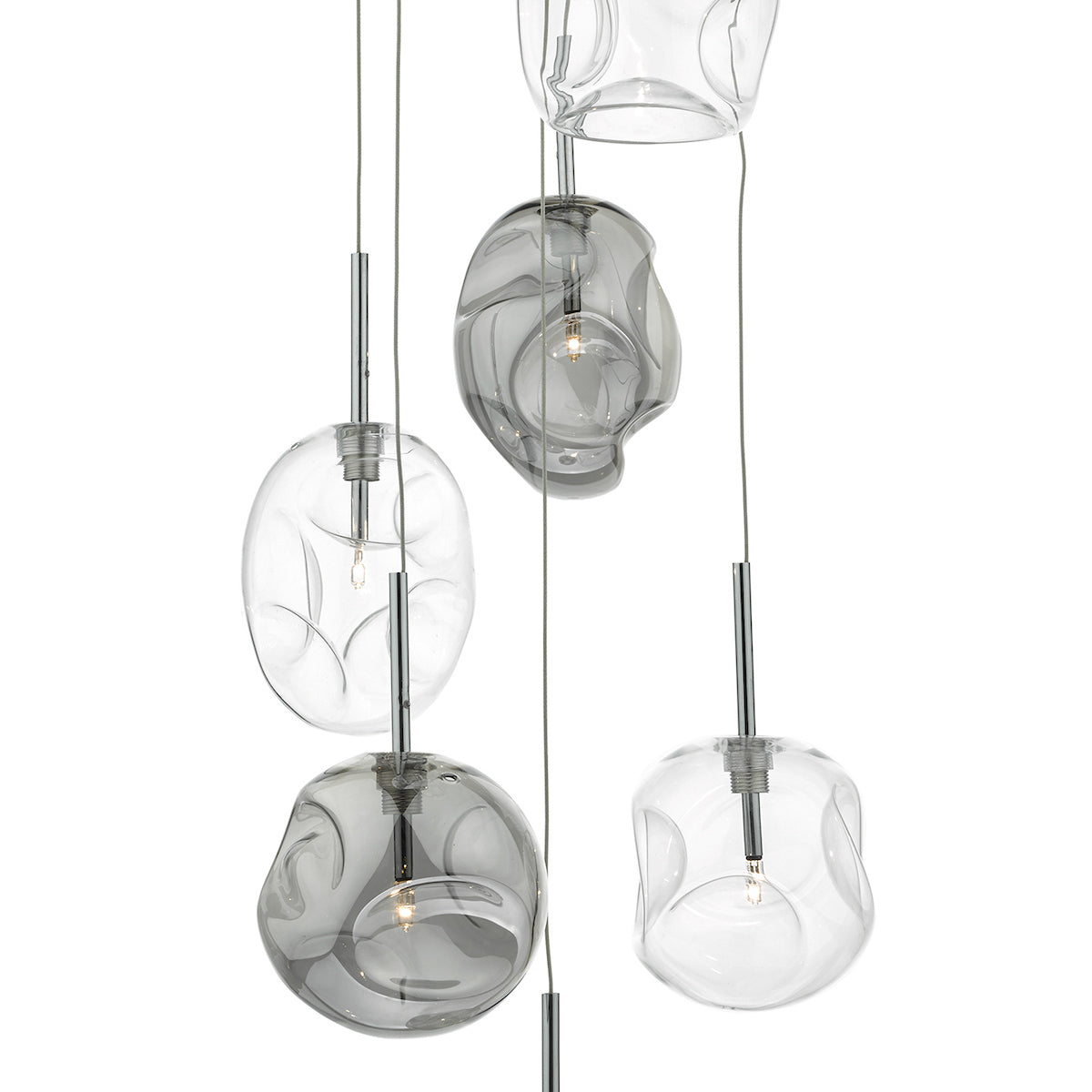 Dar Quinn 6 Light Cluster Pendant Smoked & Clear Glass