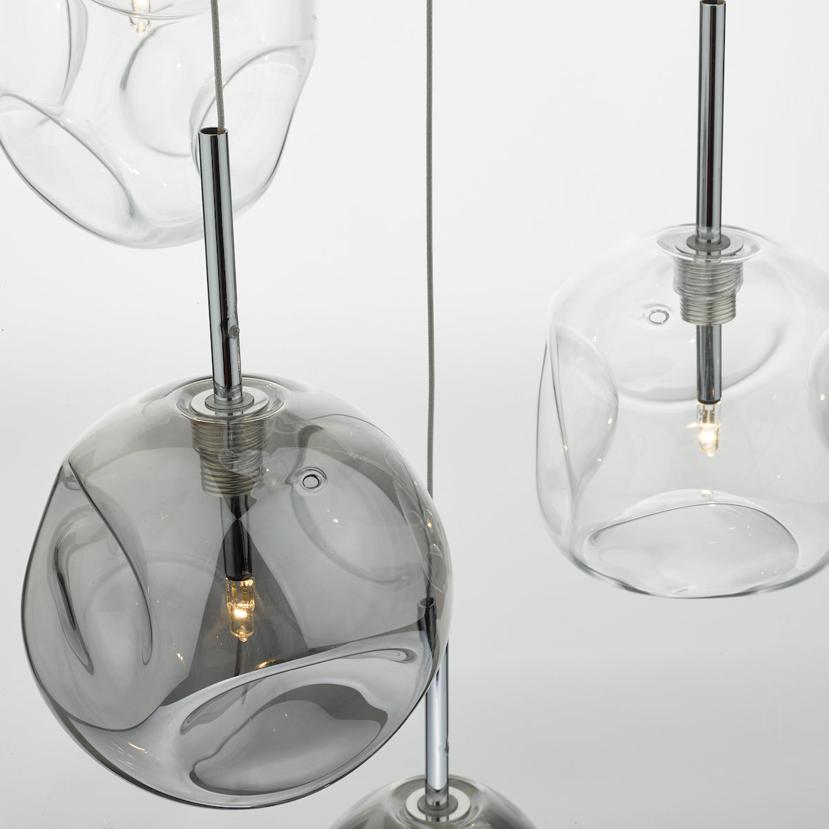 Dar Quinn 6 Light Cluster Pendant Smoked & Clear Glass