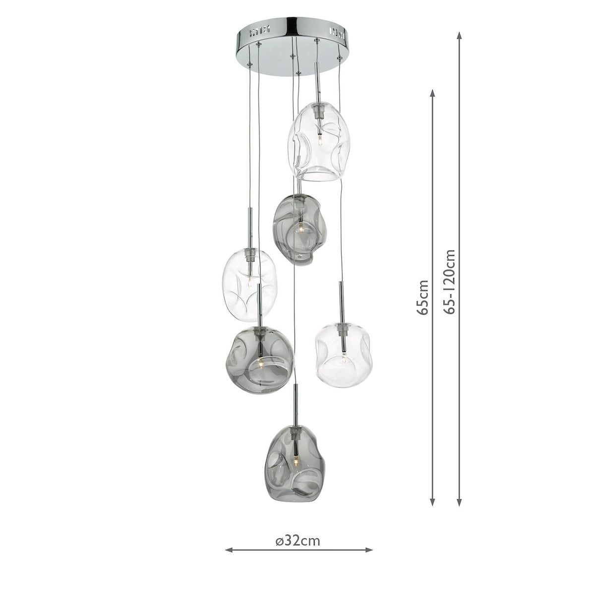 Dar Quinn 6 Light Cluster Pendant Smoked & Clear Glass