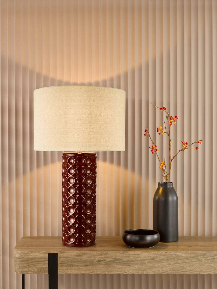 Dar Raja Table Lamp Red and Antique Bronze With Shade