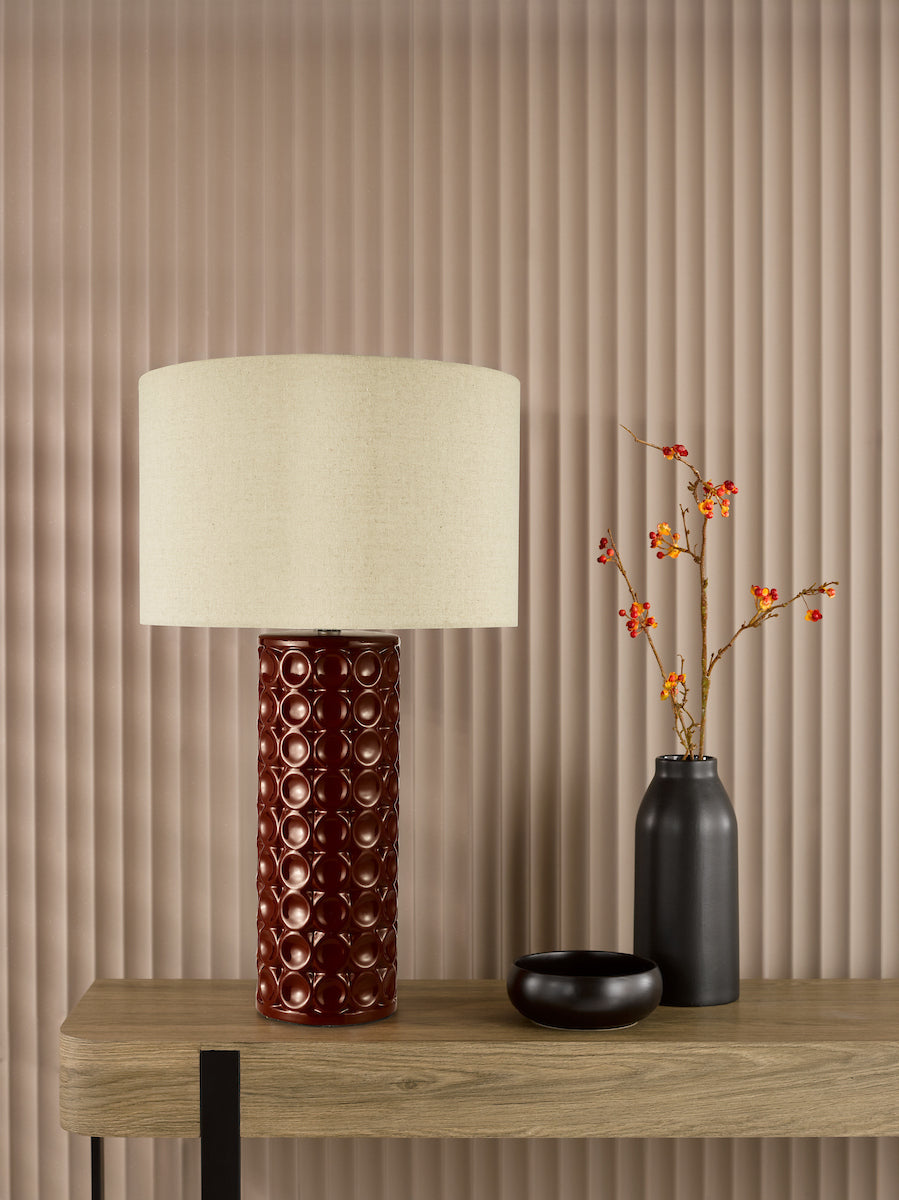 Dar Raja Table Lamp Red and Antique Bronze With Shade