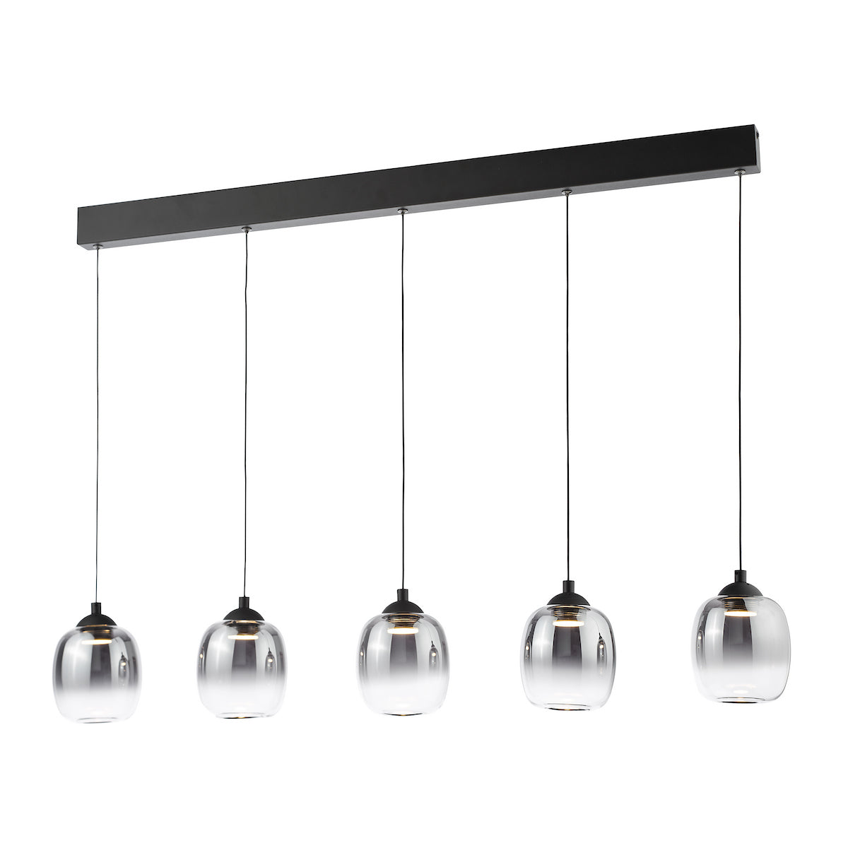 Dar Ramona 5 Light Bar Pendant Matt Black and Smoked Ombre Glass LED