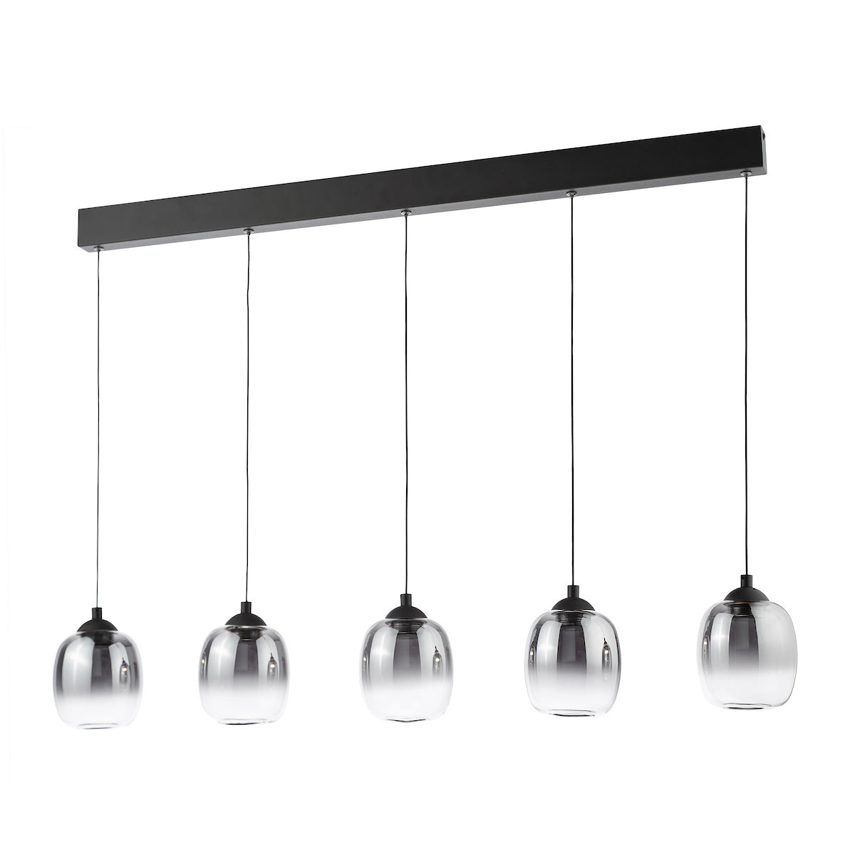 Dar Ramona 5 Light Bar Pendant Matt Black and Smoked Ombre Glass LED