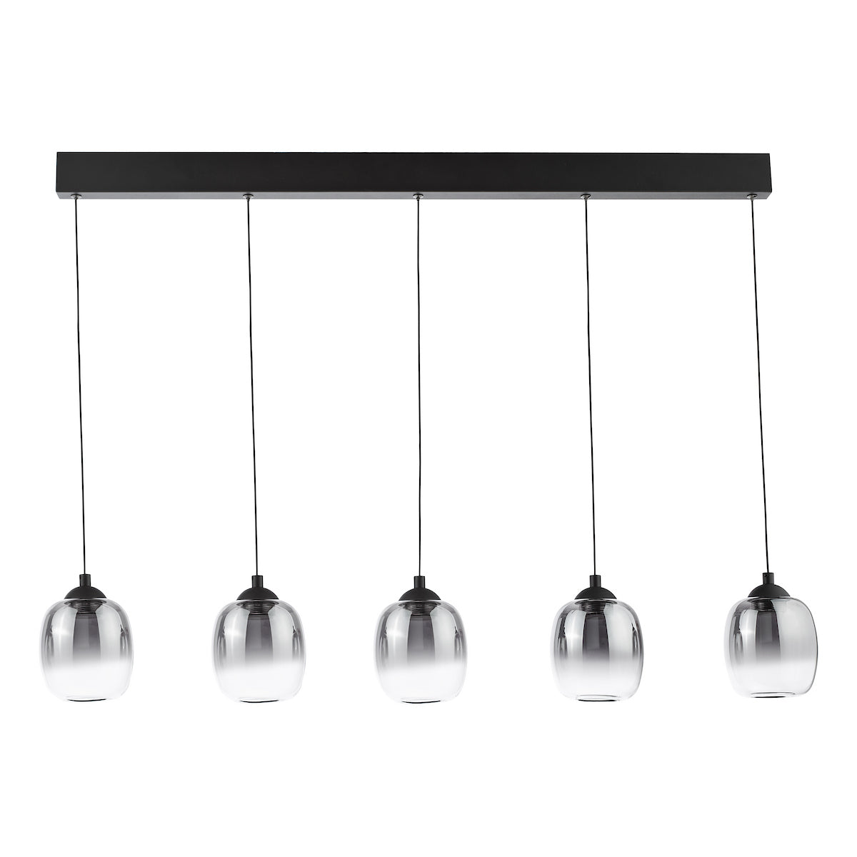 Dar Ramona 5 Light Bar Pendant Matt Black and Smoked Ombre Glass LED