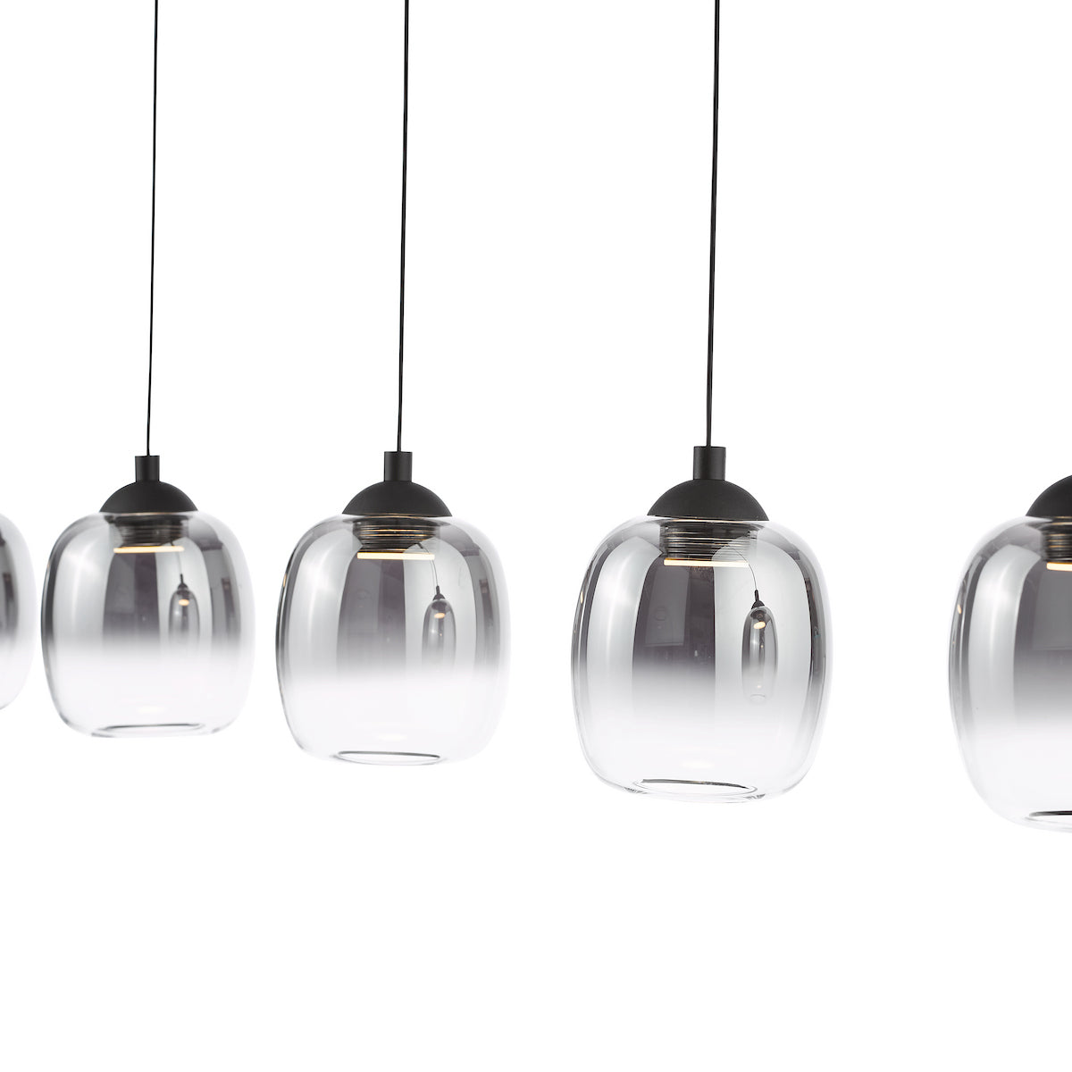 Dar Ramona 5 Light Bar Pendant Matt Black and Smoked Ombre Glass LED
