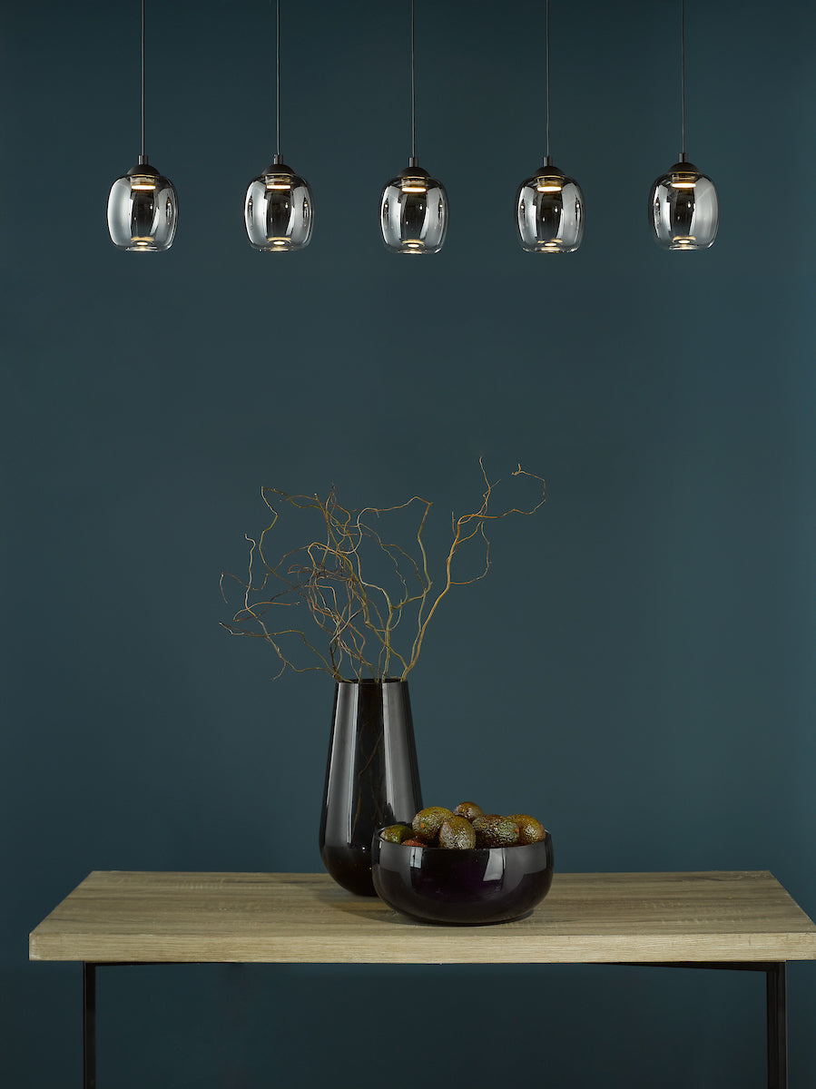 Dar Ramona 5 Light Bar Pendant Matt Black and Smoked Ombre Glass LED