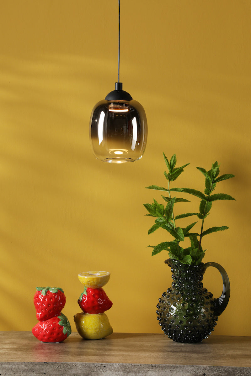 Dar Ramona Pendant/Wall Light Matt Black Ombre Glass LED