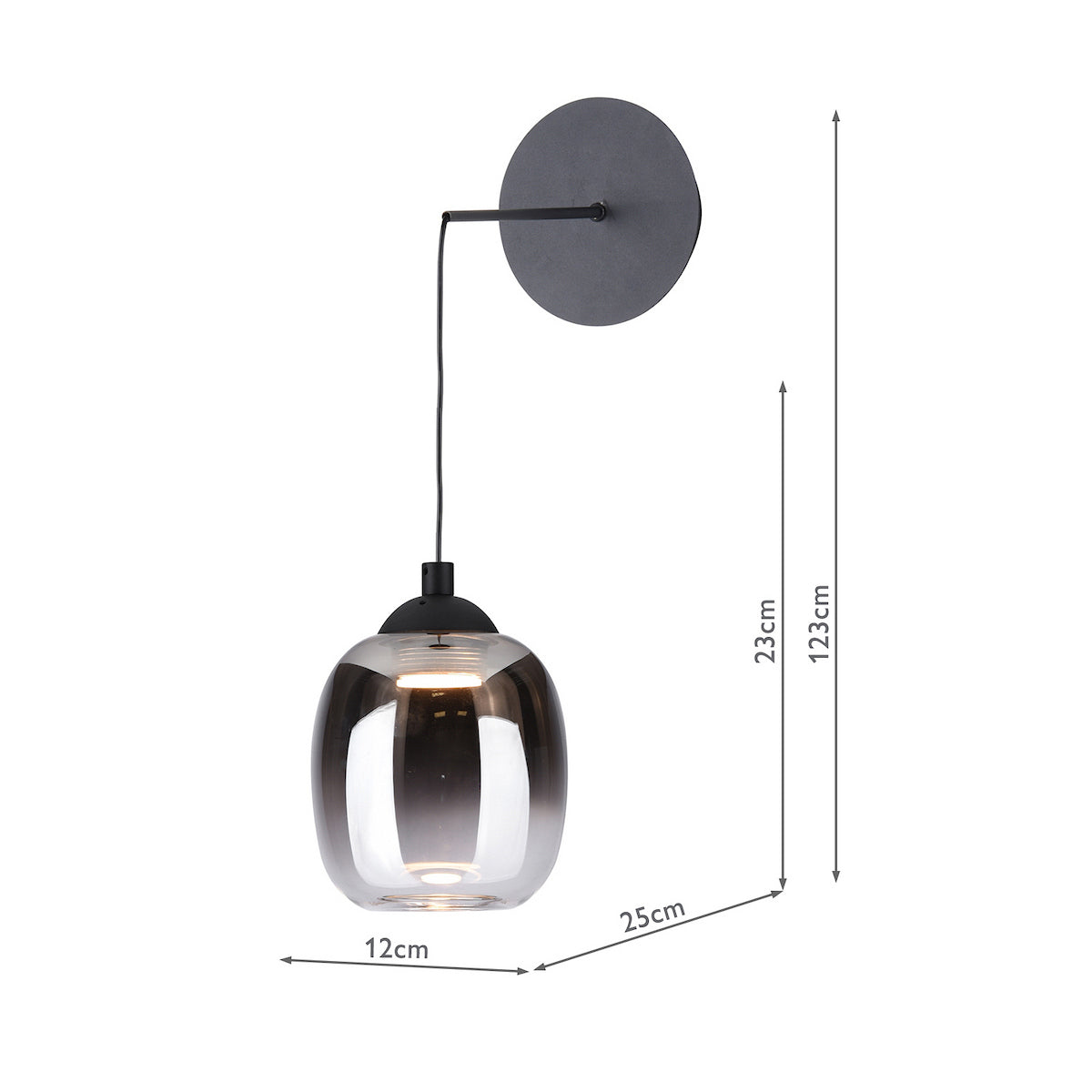 Dar Ramona Pendant/Wall Light Matt Black Ombre Glass LED