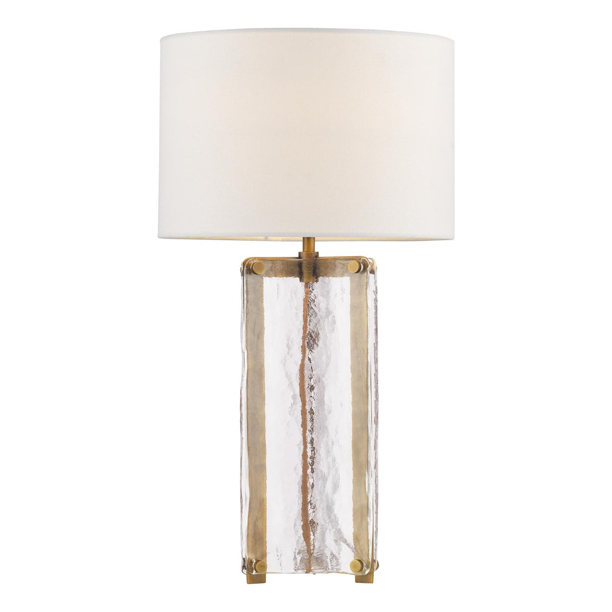 Dar Ravis Table Lamp Antique Bronze and Textured Glass With Shade
