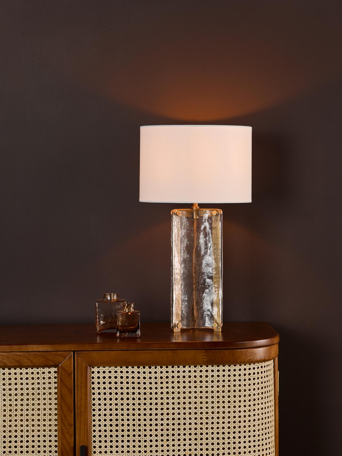 Dar Ravis Table Lamp Antique Bronze and Textured Glass With Shade