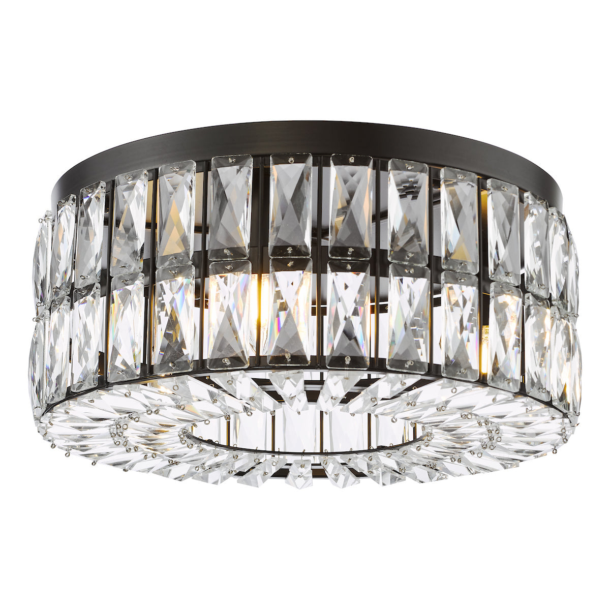 Dar Relena 4 Light Flush Matt Black and Crystal