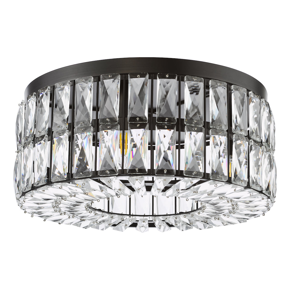 Dar Relena 4 Light Flush Matt Black and Crystal