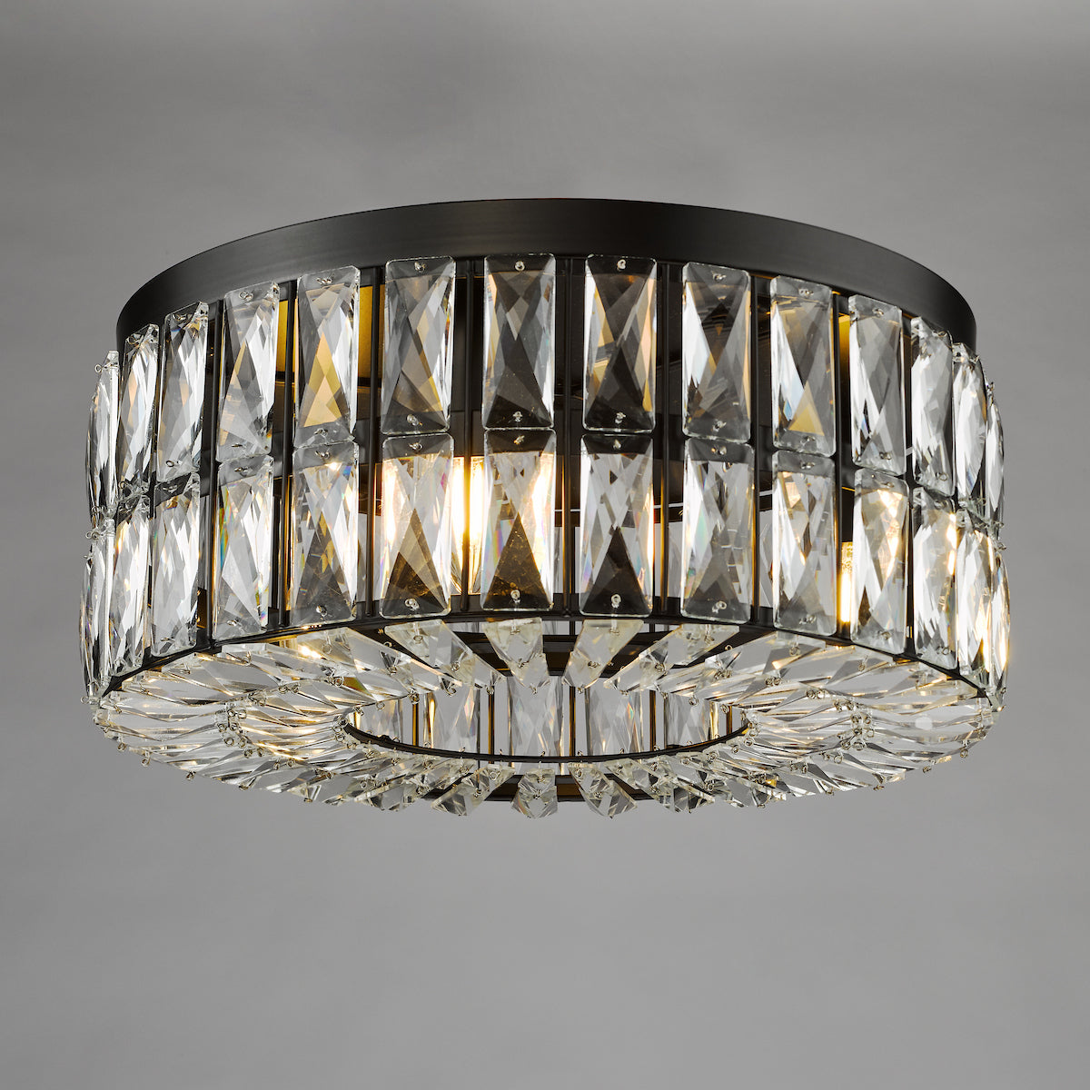 Dar Relena 4 Light Flush Matt Black and Crystal