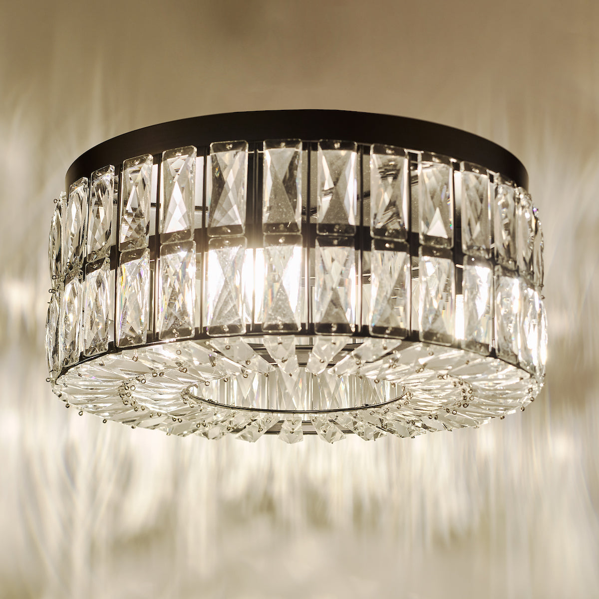 Dar Relena 4 Light Flush Matt Black and Crystal