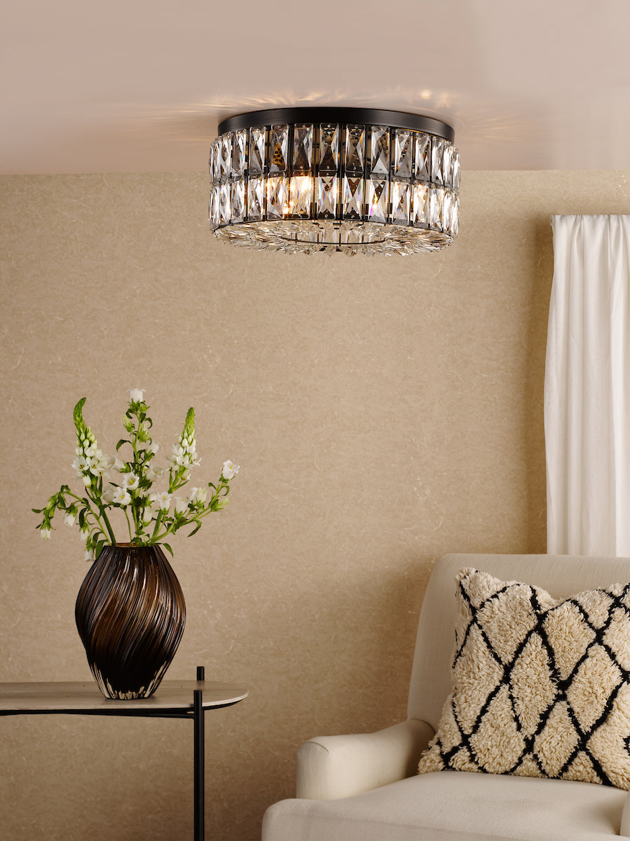 Dar Relena 4 Light Flush Matt Black and Crystal