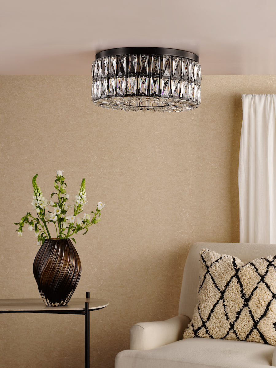 Dar Relena 4 Light Flush Matt Black and Crystal