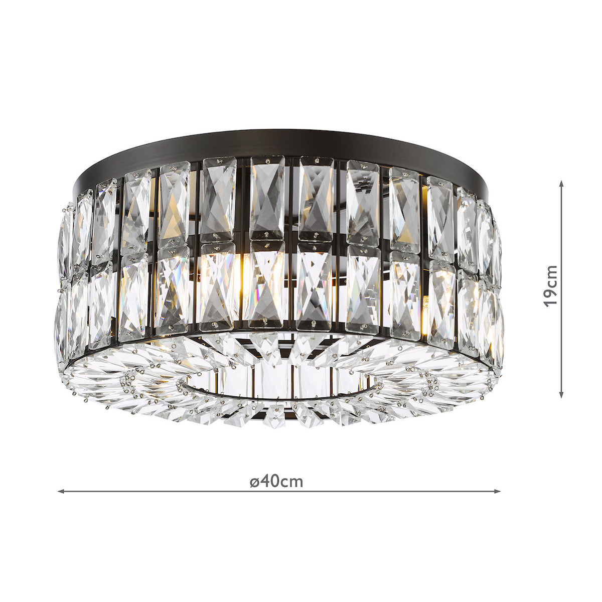 Dar Relena 4 Light Flush Matt Black and Crystal