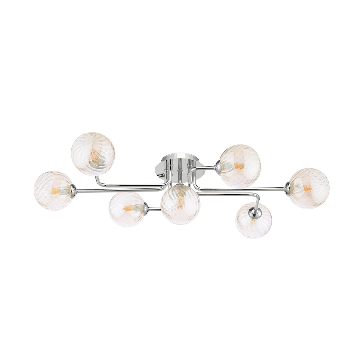 Dar Reyna 7lt Semi Flush Polished Chrome With Twisted Amber Glass