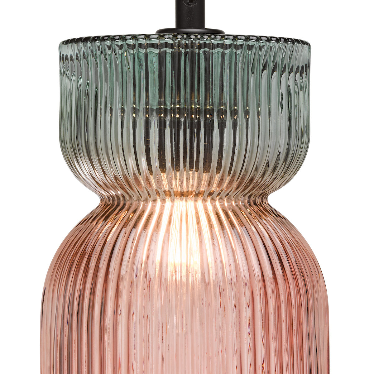 Dar Rhubarb Pendant Pink and Green Ribbed Glass