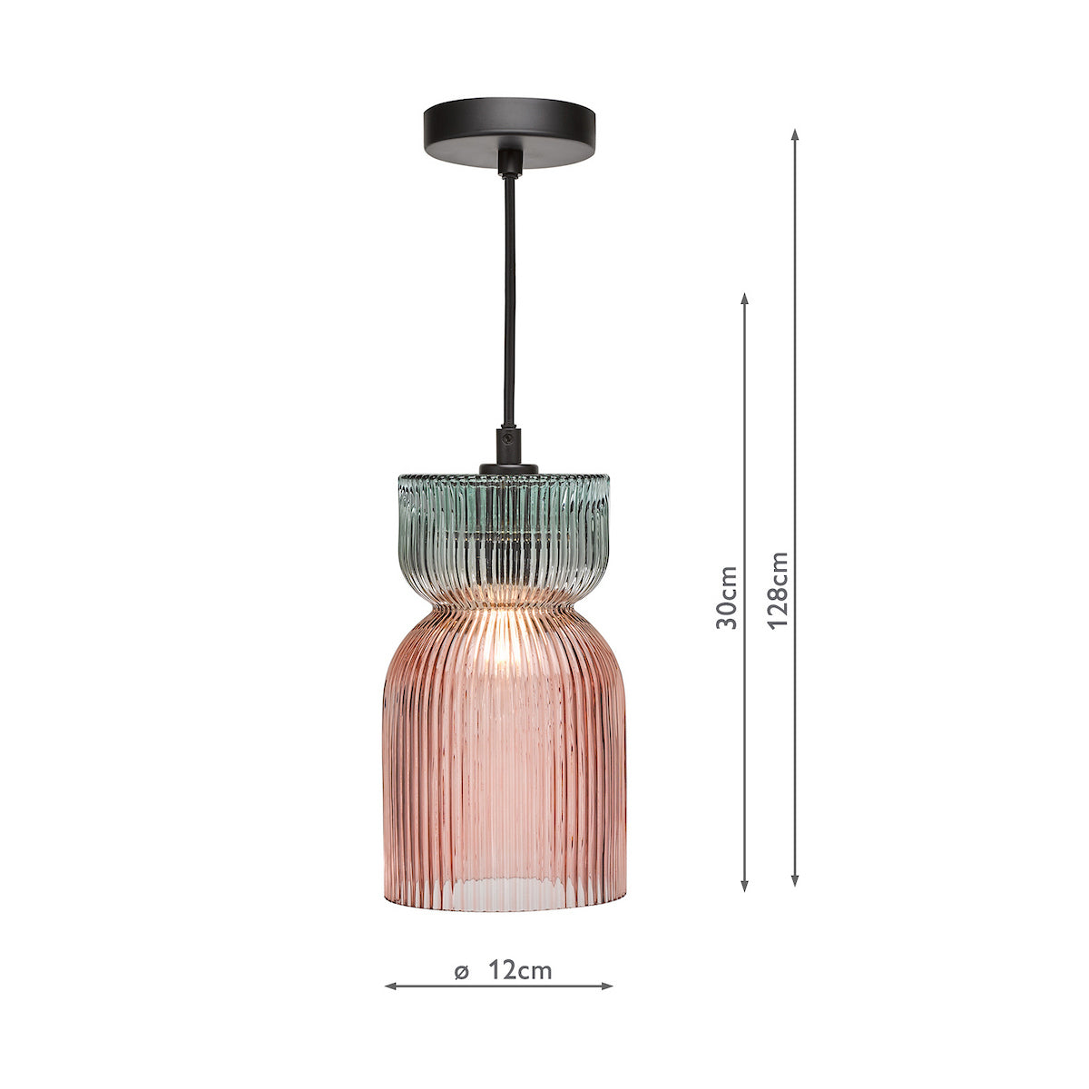 Dar Rhubarb Pendant Pink and Green Ribbed Glass