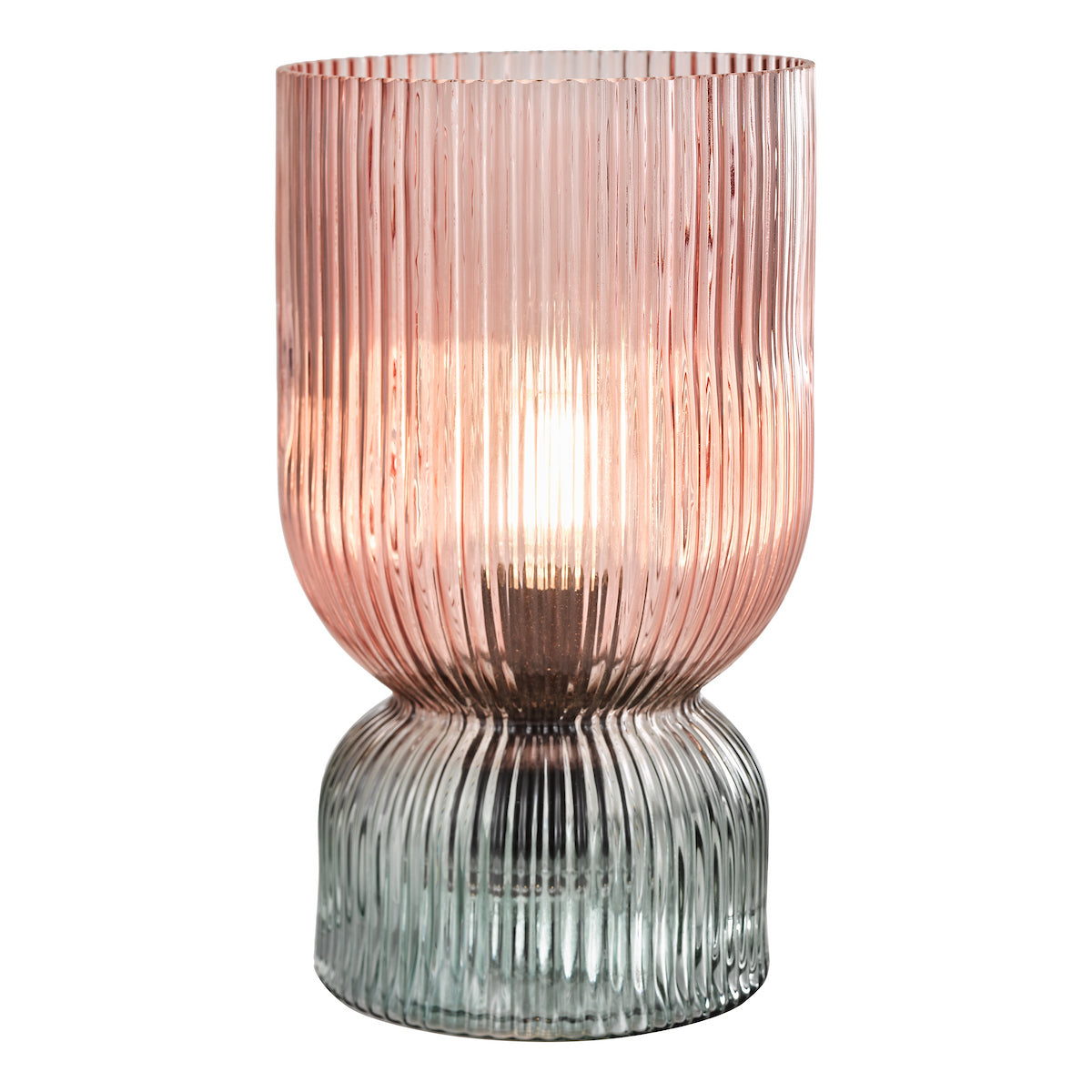 Dar Rhubarb Table Lamp Pink and Green Ribbed Glass