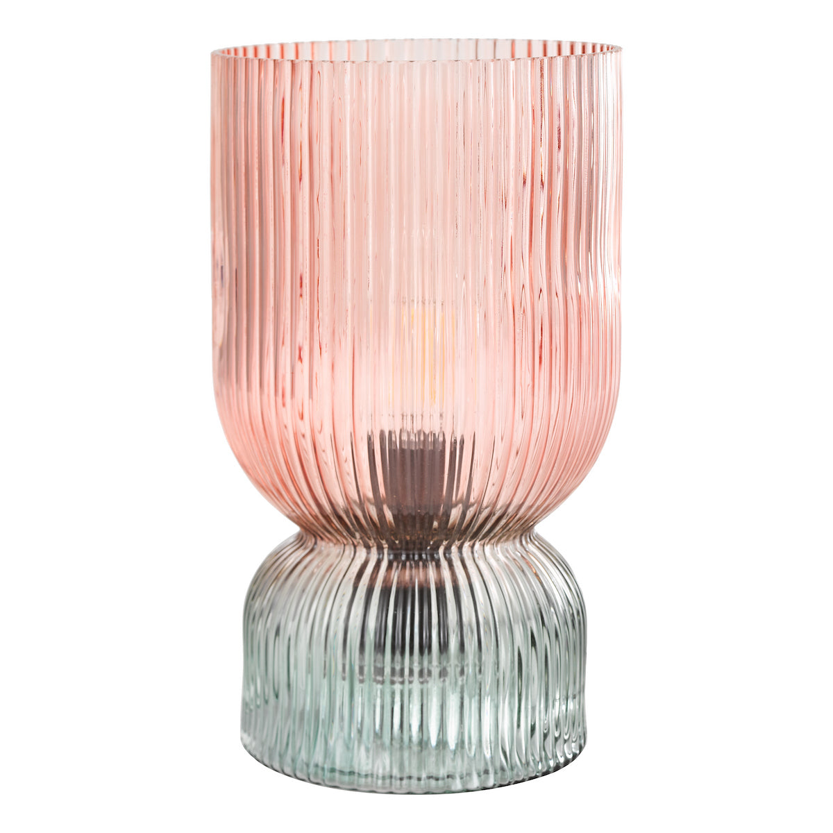 Dar Rhubarb Table Lamp Pink and Green Ribbed Glass