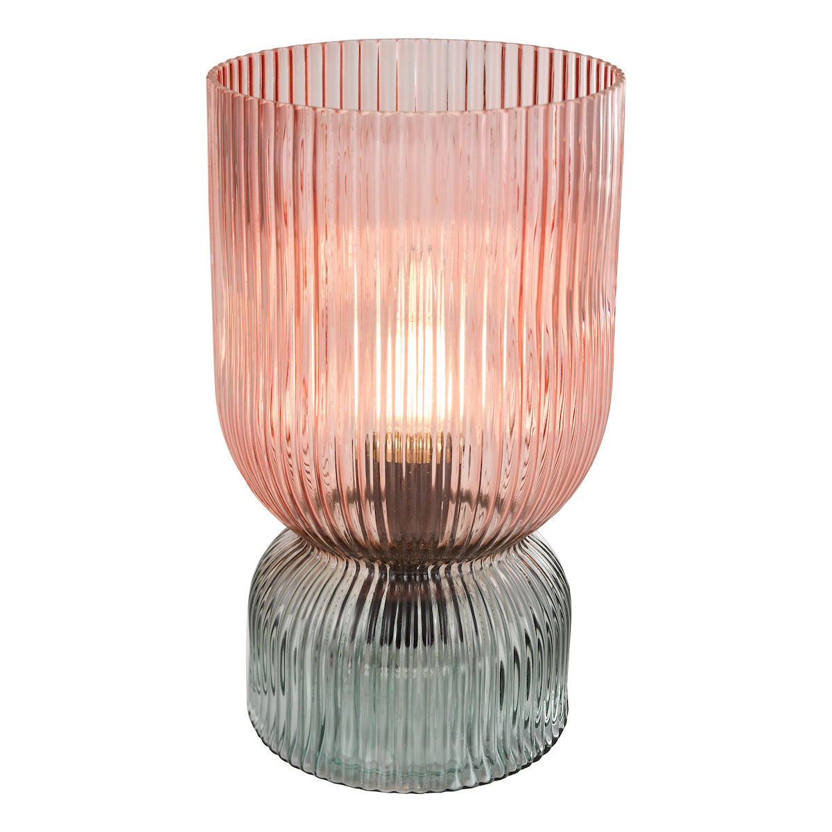 Dar Rhubarb Table Lamp Pink and Green Ribbed Glass