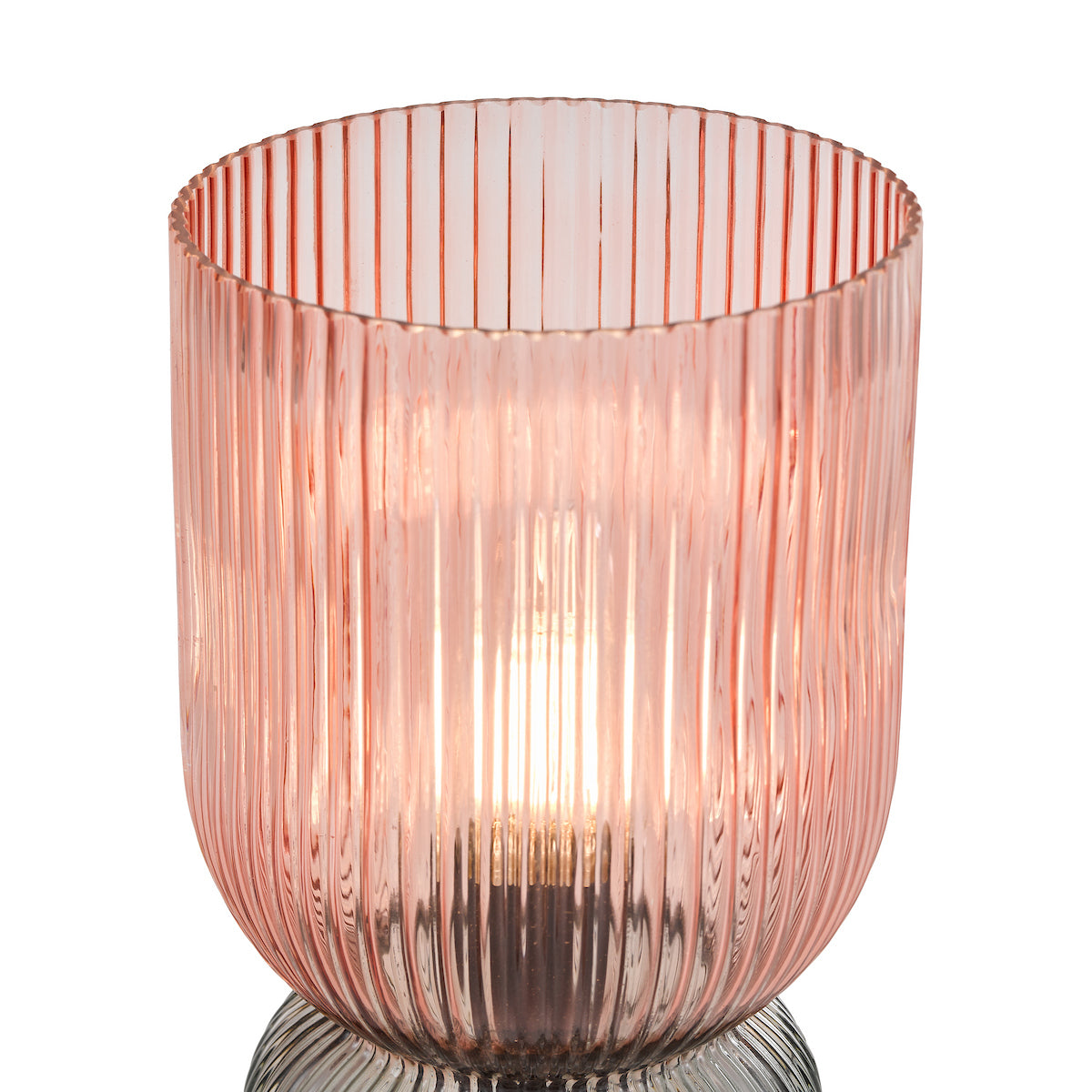 Dar Rhubarb Table Lamp Pink and Green Ribbed Glass