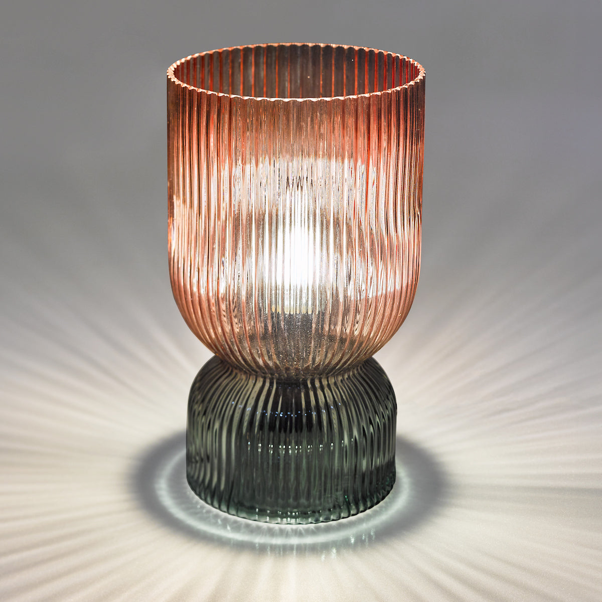 Dar Rhubarb Table Lamp Pink and Green Ribbed Glass