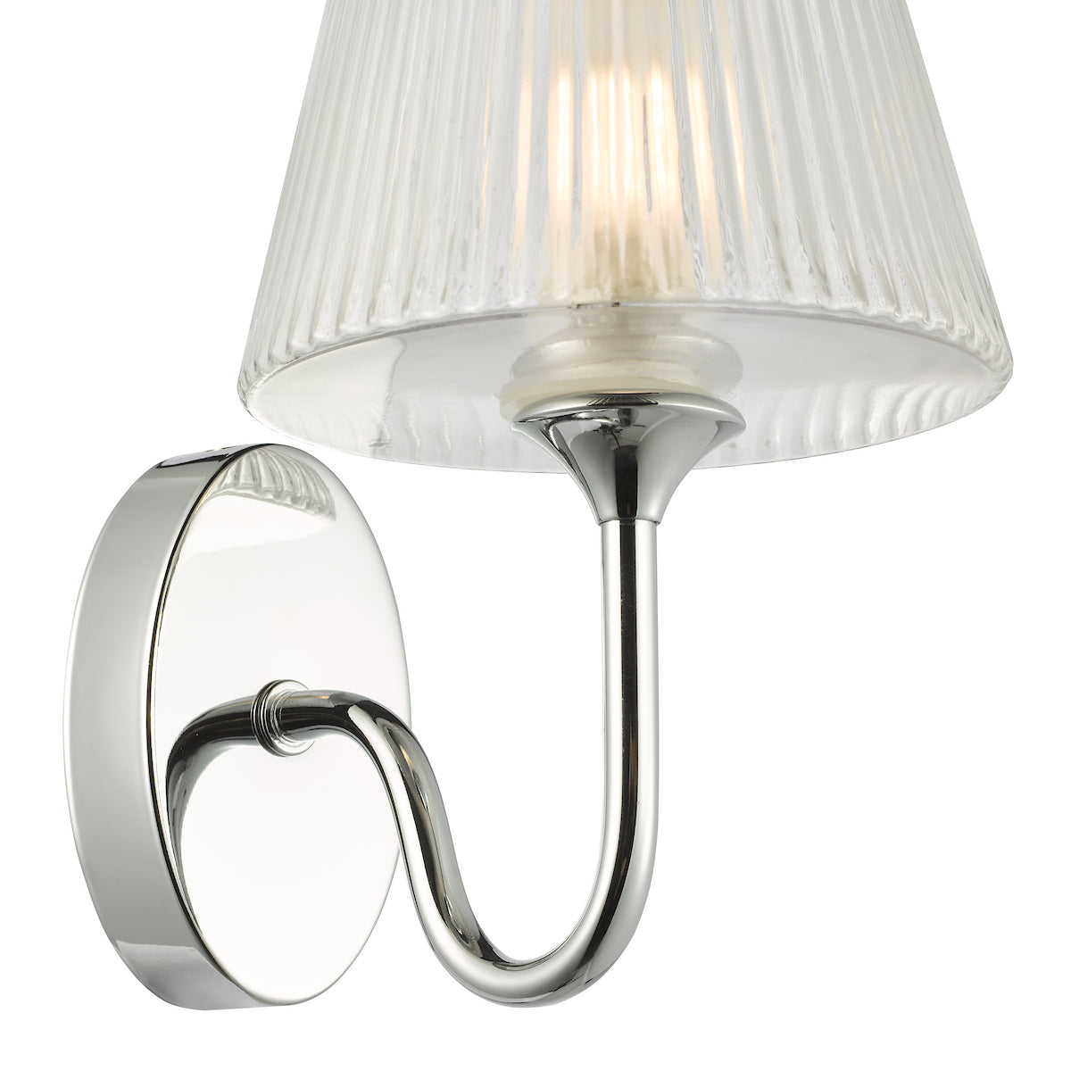 Dar Rimaz Bathroom Wall Light Polished Chrome and Ribbed Glass IP44