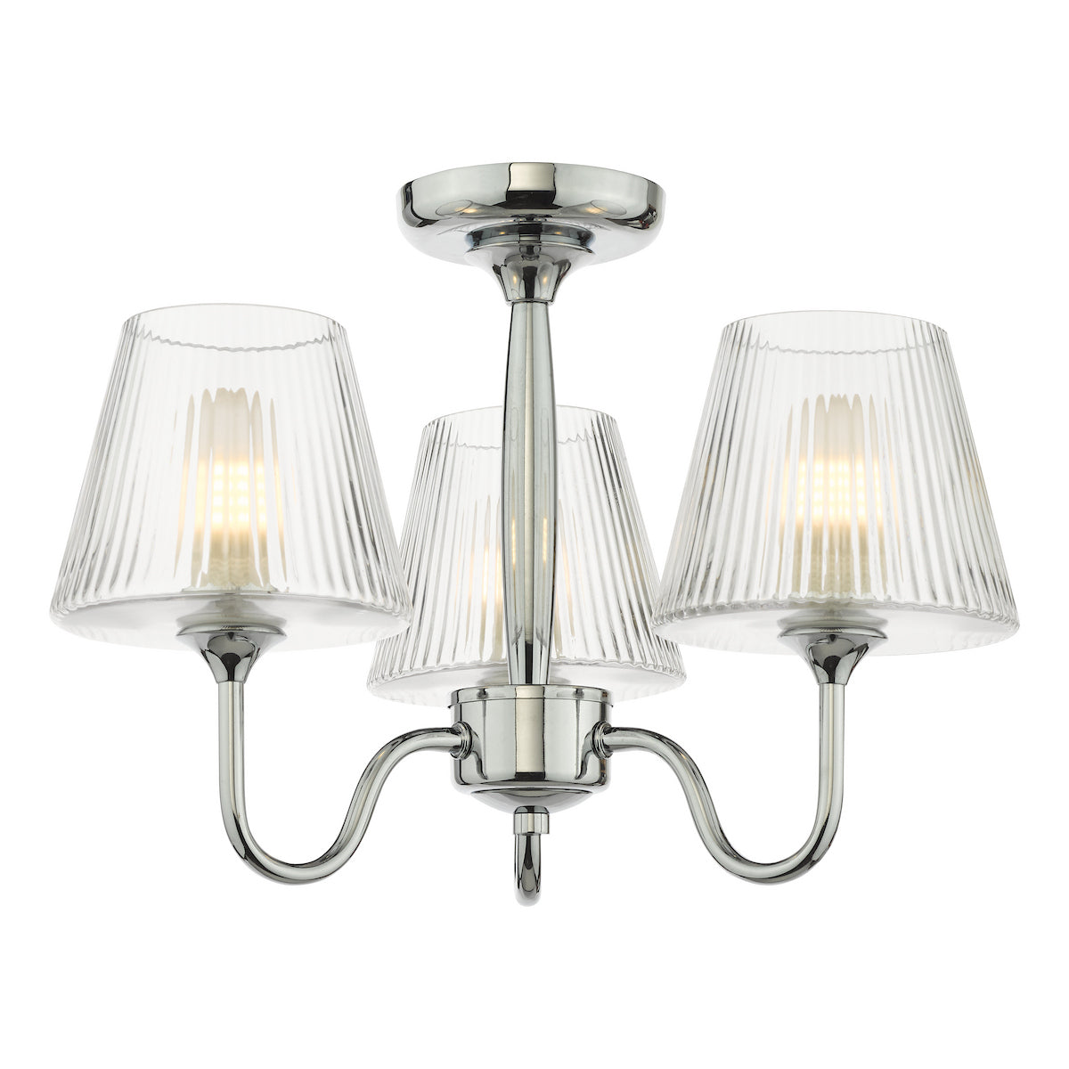 Dar Rimaz 3 Light Bathroom Semi Flush Polished Chrome and Ribbed Glass IP44