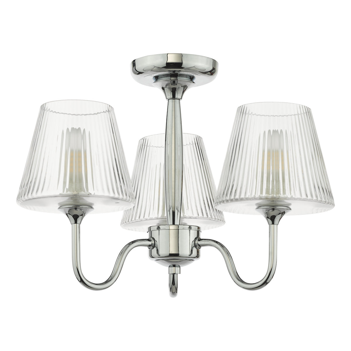 Dar Rimaz 3 Light Bathroom Semi Flush Polished Chrome and Ribbed Glass IP44