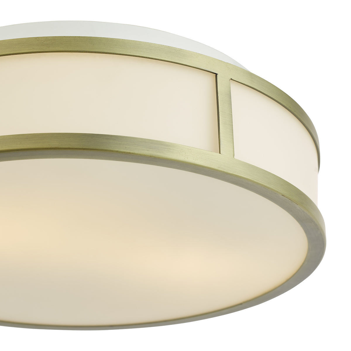 Dar Royce 2 Light Bathroom Flush Matt Antique Brass and Opal Glass IP44